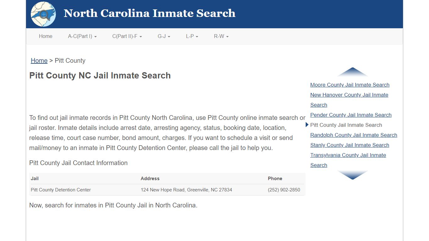 Pitt County NC Jail Inmate Search